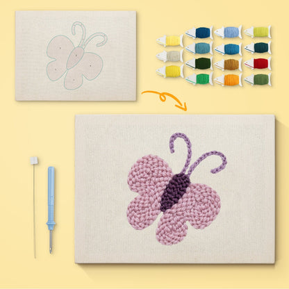 Lila fjärilsbroderi – Punch needle-broderi
