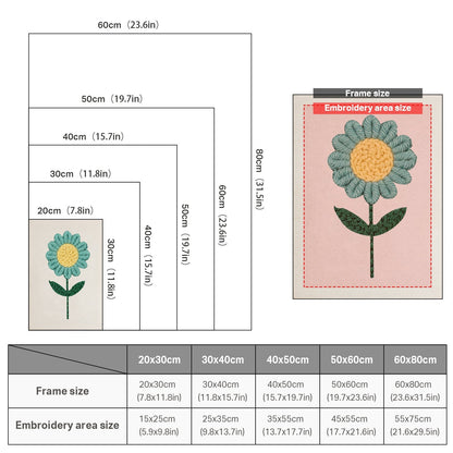 Blå blomma med gul mitt – Punch needle-broderi