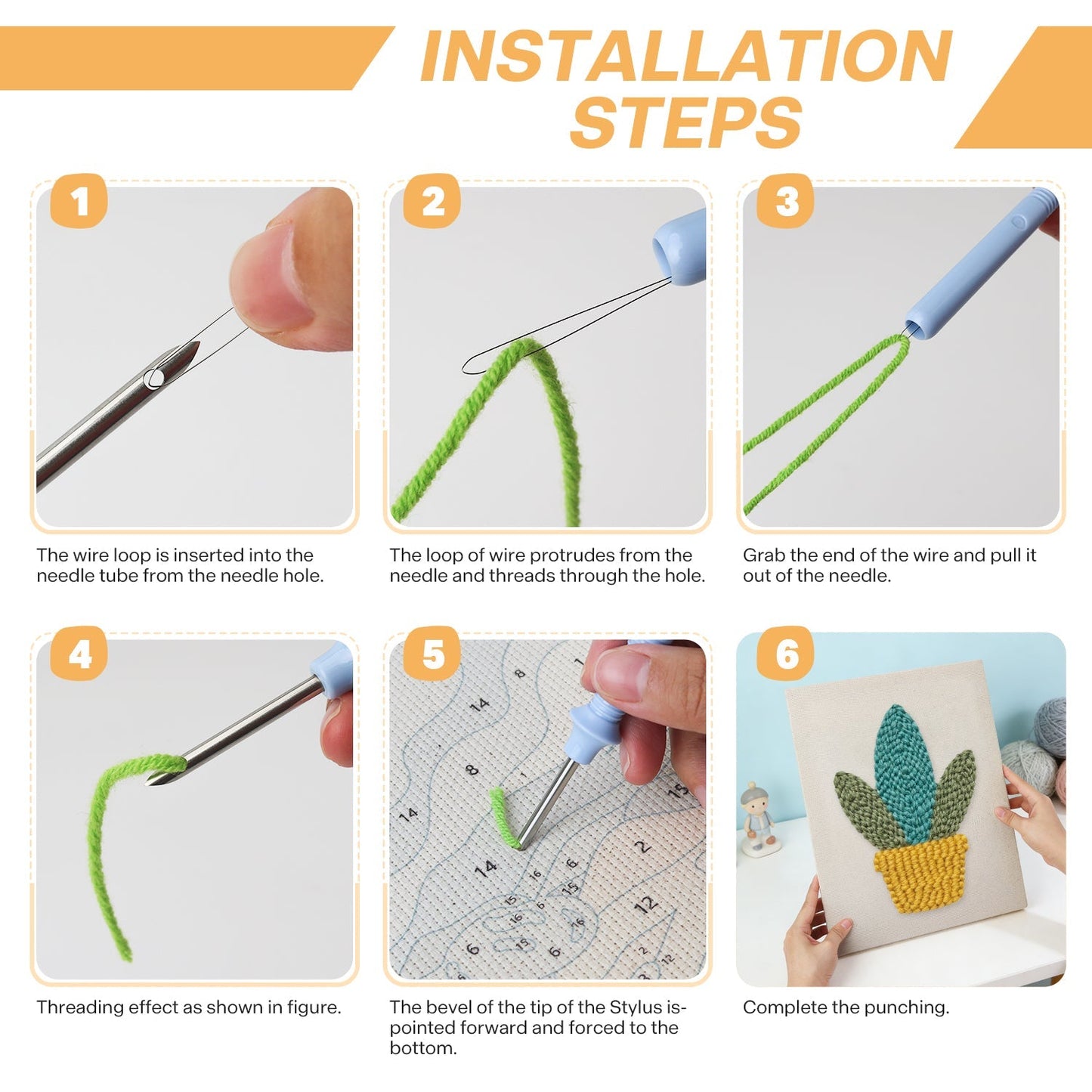 Glad grön växt – Punch needle-broderi