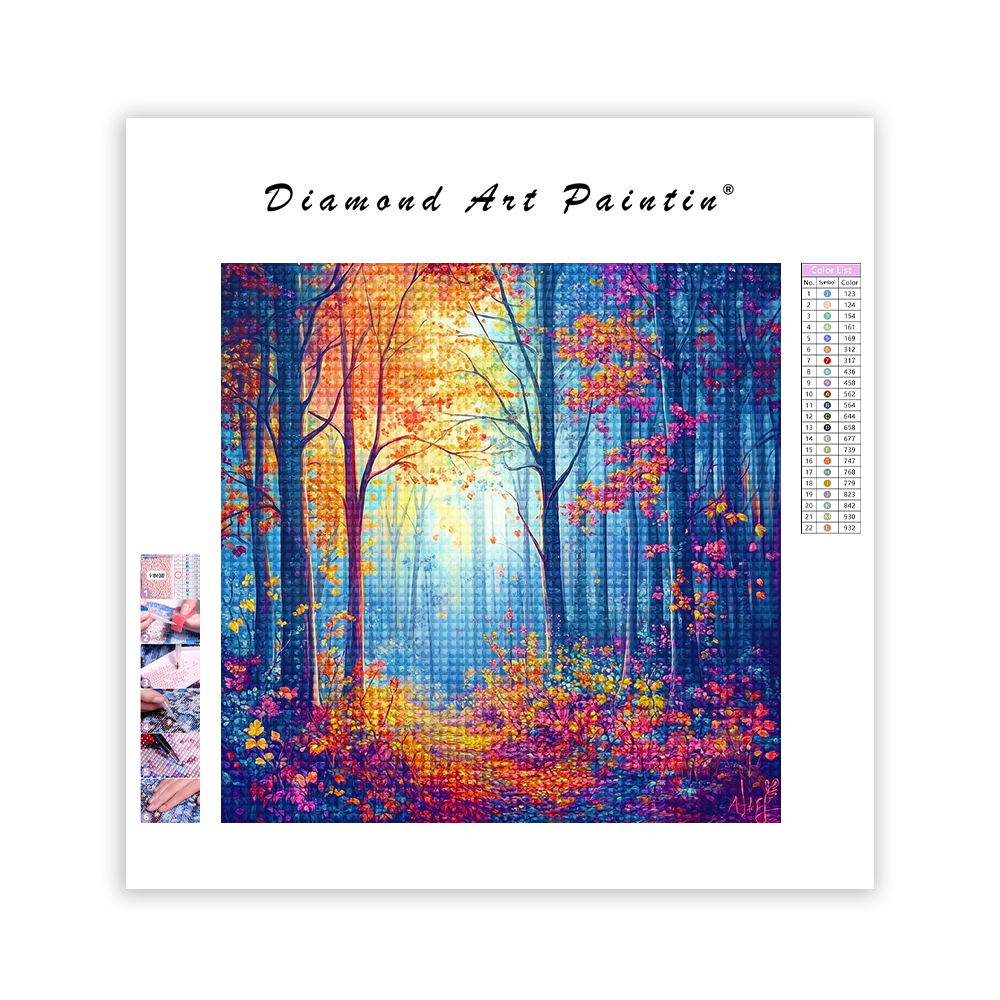 Skog Med GlöDande - DiamantmåLning