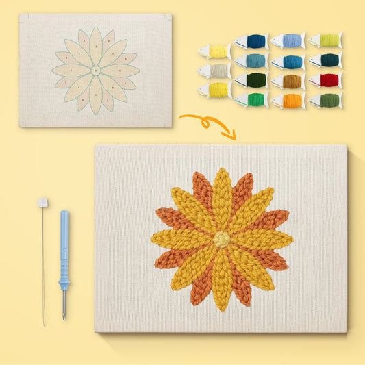 Gul solros – Punch needle-broderi