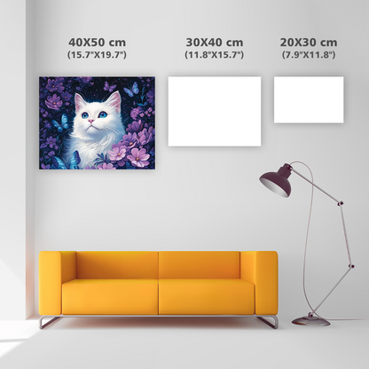 Katt omgiven av fjärilar och blommor - Diamantmålning