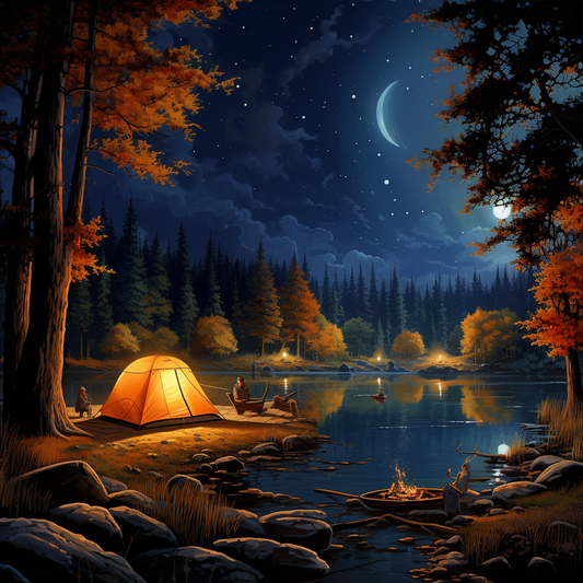 Nattcamping vid sjön - Diamond Painting