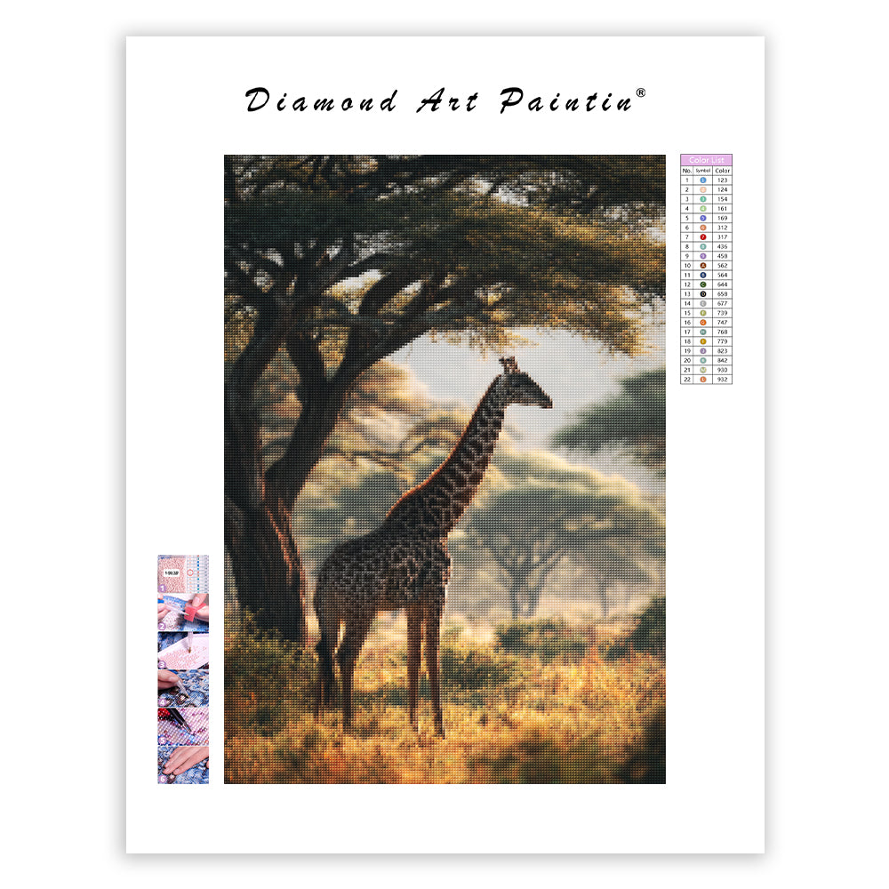 Giraff bland akaciaträd – Diamantmålning