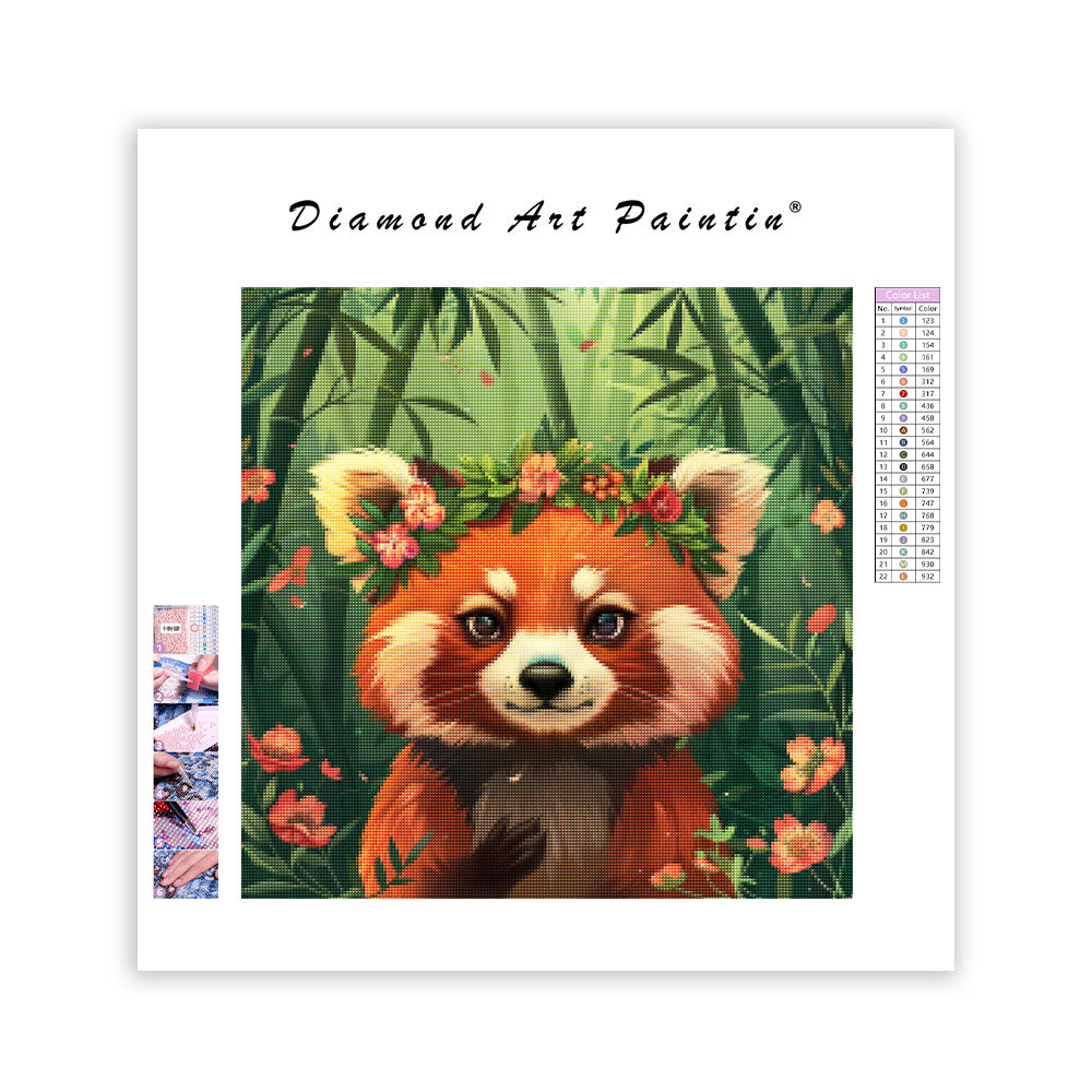 Röd panda med bambu – Diamantmålning