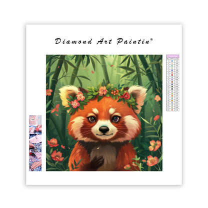 Röd panda med bambu – Diamantmålning