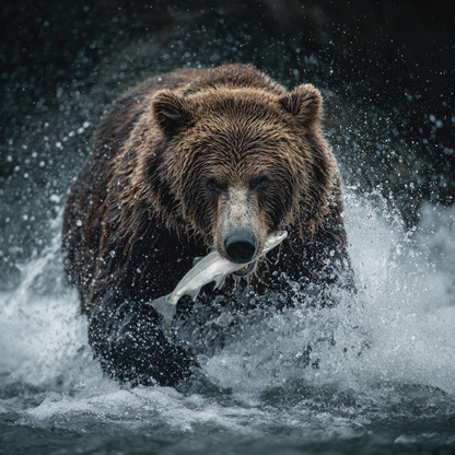 Alaskabjörn som fångar lax - Diamantmålning