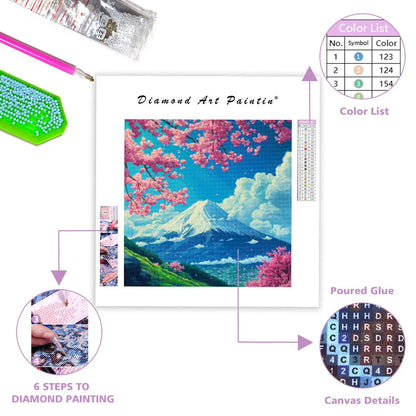 Körsbärsblommor och Mount Fuji - Diamantmålning