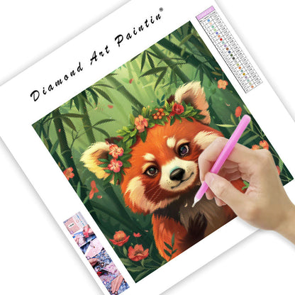 Röd panda med bambu – Diamantmålning
