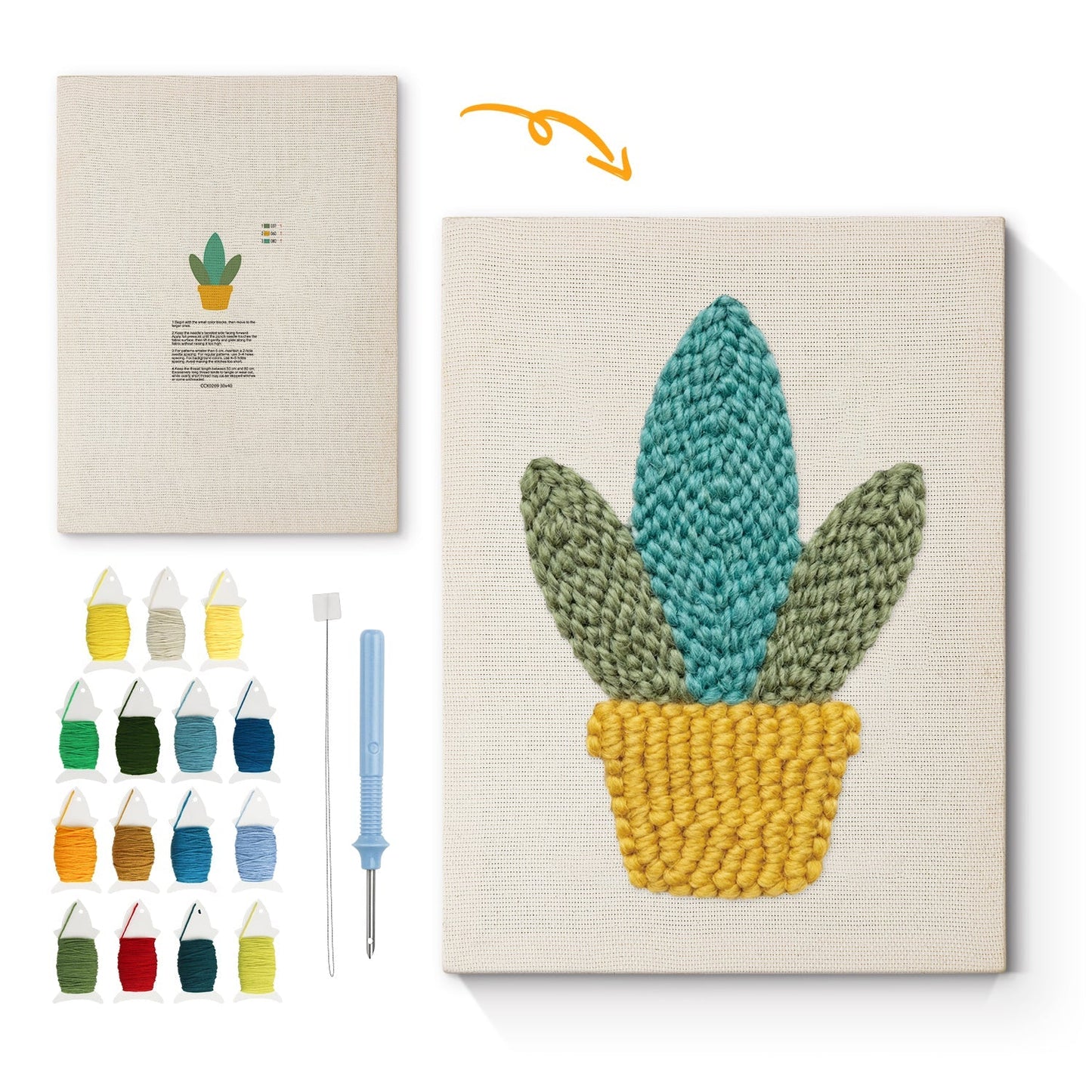 Glad grön växt – Punch needle-broderi