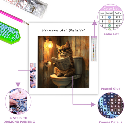 Avslappnad katt som läser tidningen - Diamantmålning