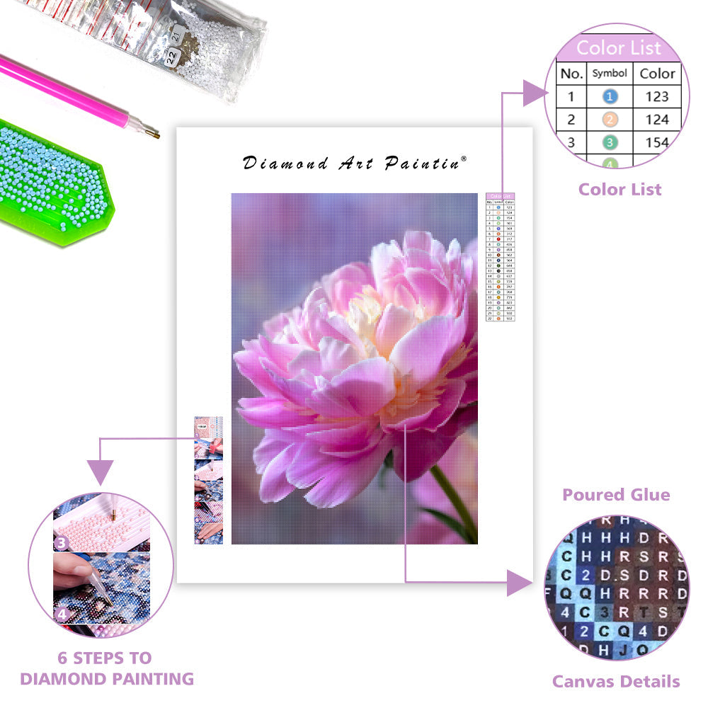 Blommande rosa pion – Diamantmålning