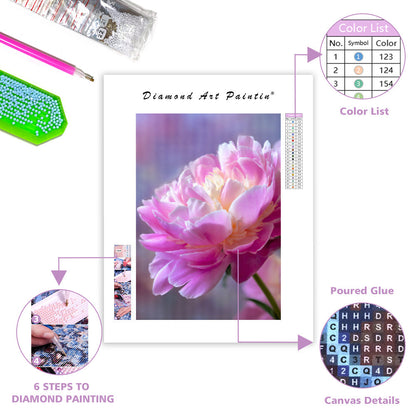 Blommande rosa pion – Diamantmålning