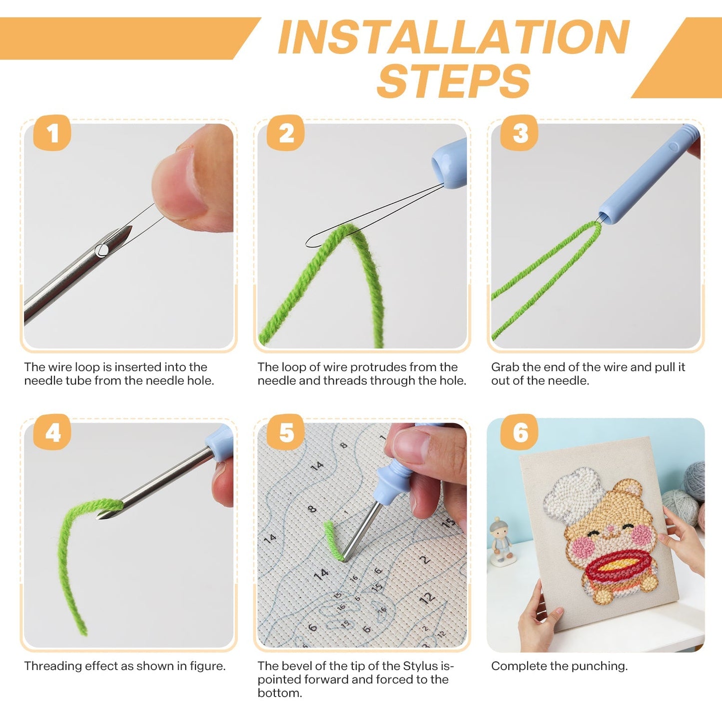 Söt kockbjörn med skål – Punch needle-broderi