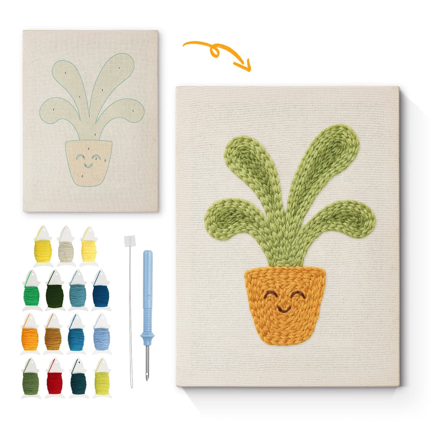 Leende grön växt – Punch needle-broderi
