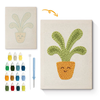 Leende grön växt – Punch needle-broderi