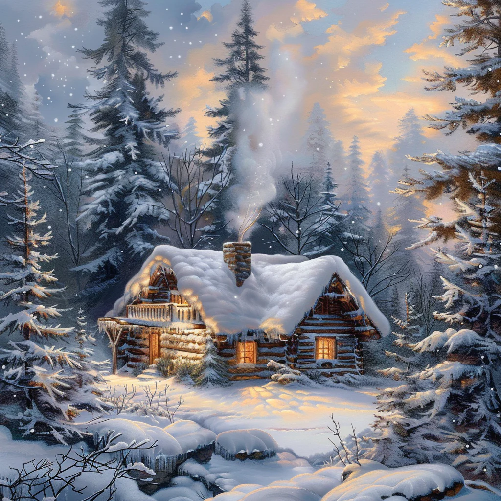 Snow Forest Cabin - DiamantmåLning