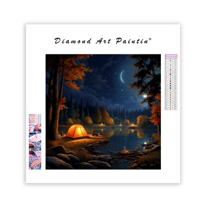 Nattcamping vid sjön - Diamond Painting