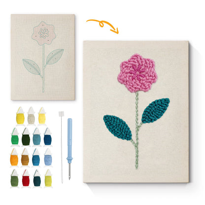 Rosa blomstjälk – Punch needle-broderi