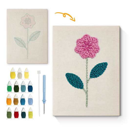 Rosa blomstjälk – Punch needle-broderi