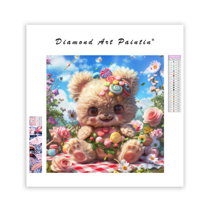 Söt björn bland blommor – Diamantmålning