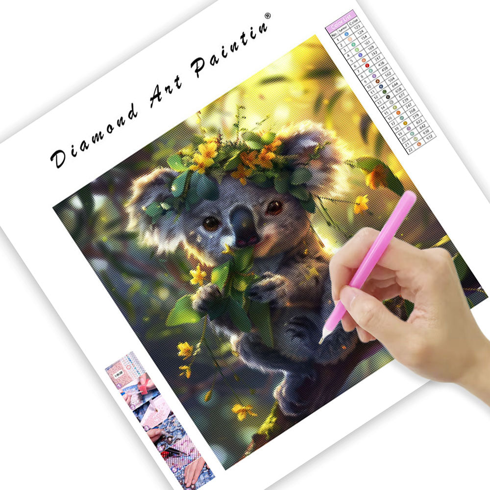 Koala bland eukalyptusblommor – Diamantmålning