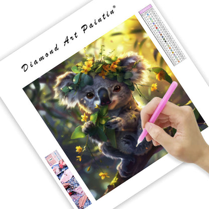 Koala bland eukalyptusblommor – Diamantmålning