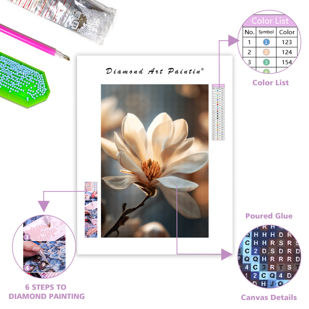 Mjuk vit magnolia – Diamantmålning