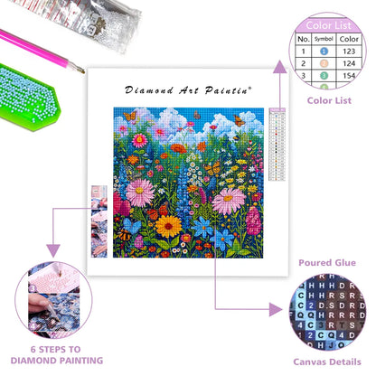 FjäRil Bland Blommor - DiamantmåLning