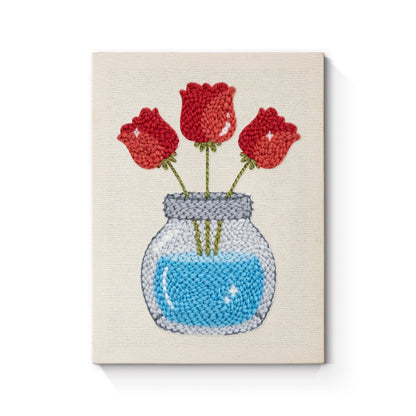 Röda tulpaner i glasburk – Punch needle-broderi