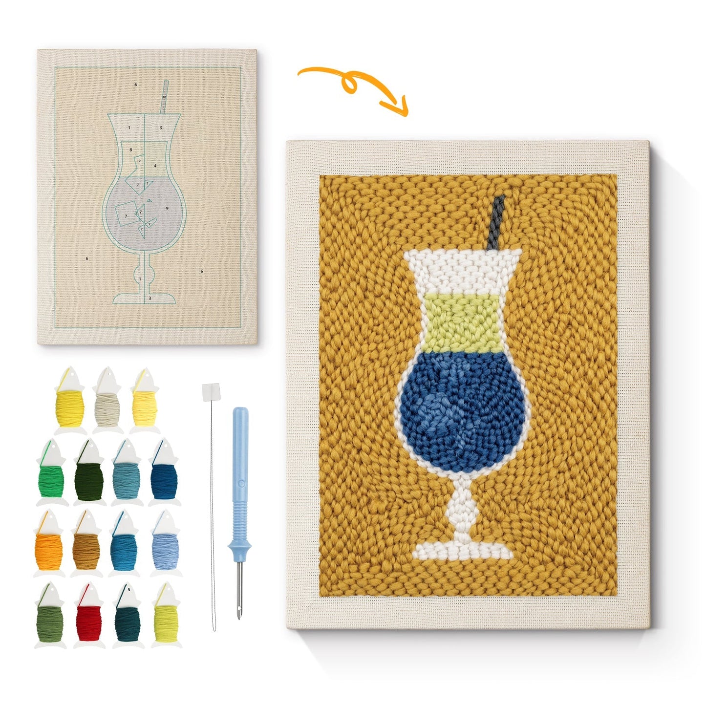 Blå cocktail – Punch needle-broderi