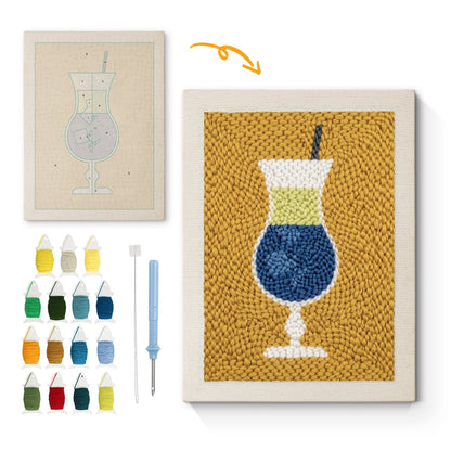Blå cocktail – Punch needle-broderi