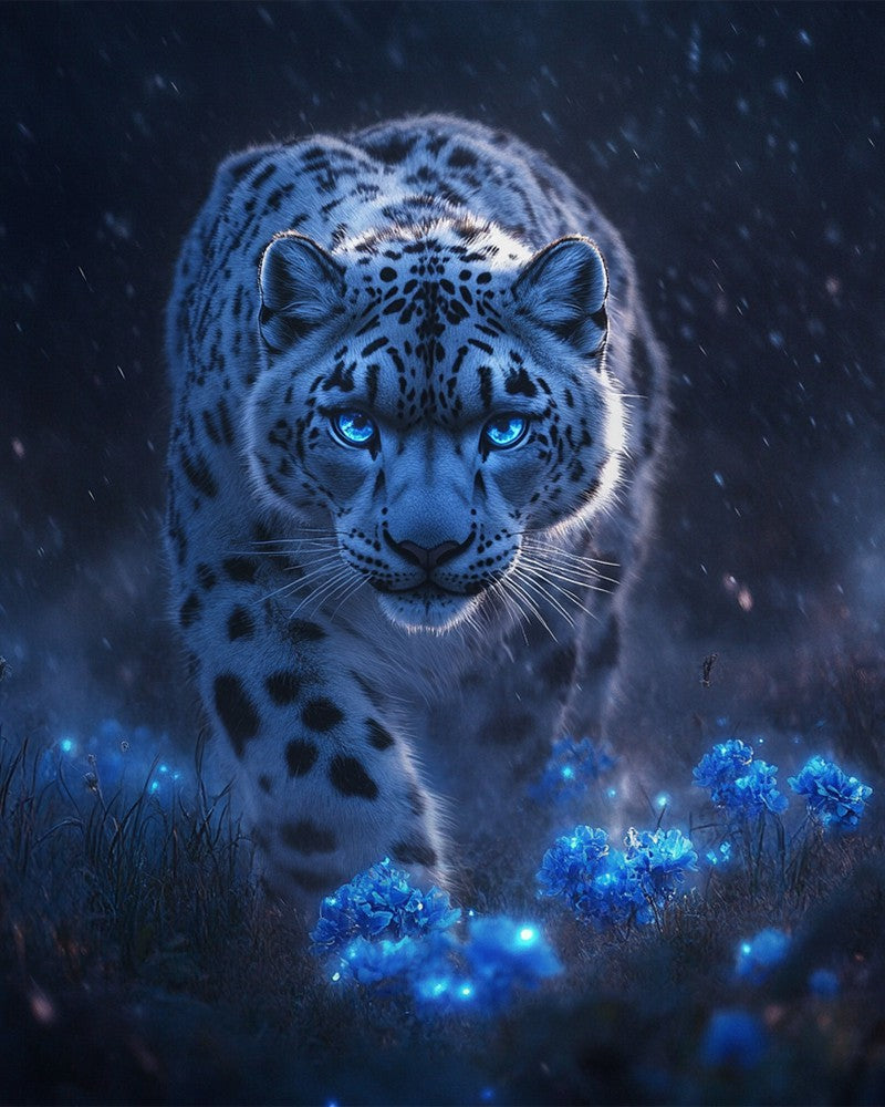 Jättelik afrikansk snöleopard i dimma – Diamantmålning