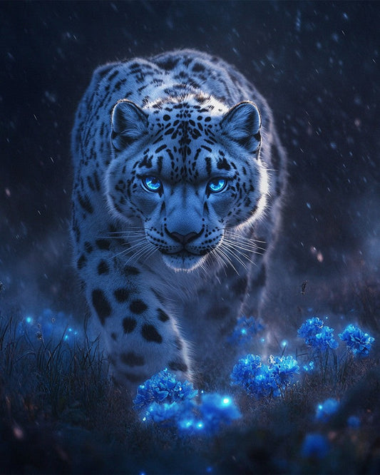 Jättelik afrikansk snöleopard i dimma – Diamantmålning