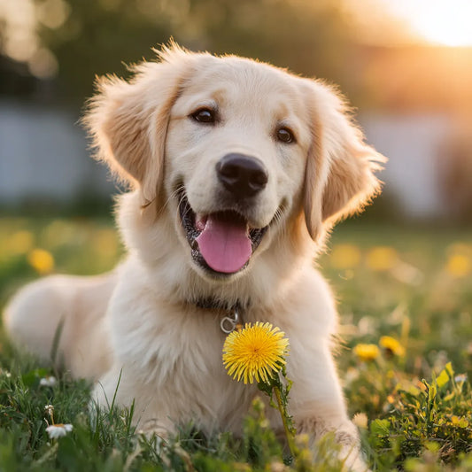 Golden retriever med maskros – Diamantmålning