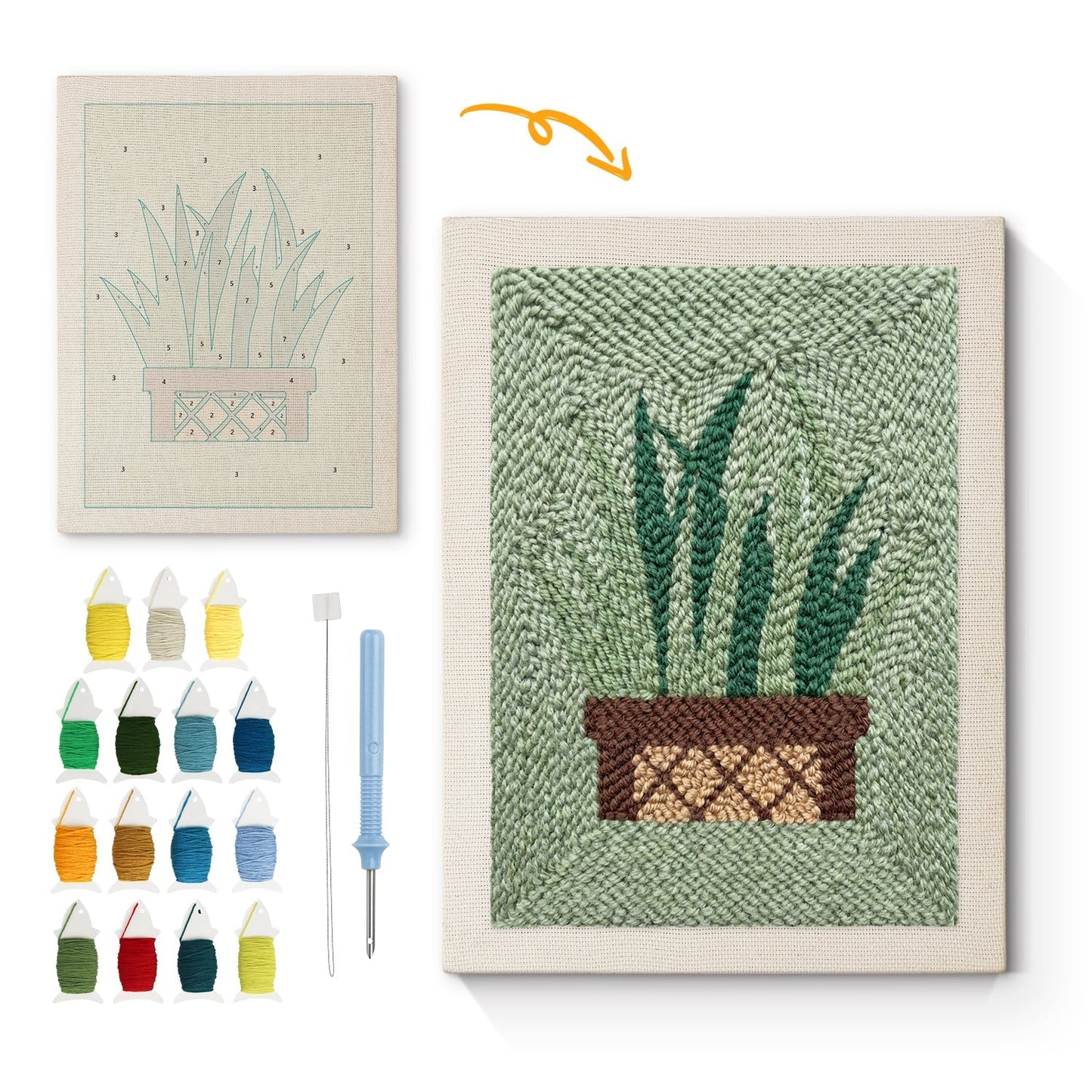 Grön växt – Punch needle-broderi