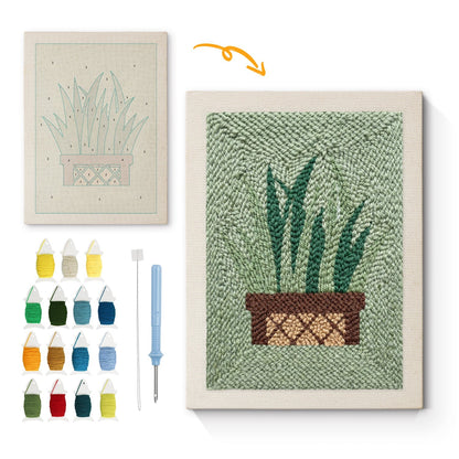 Grön växt – Punch needle-broderi