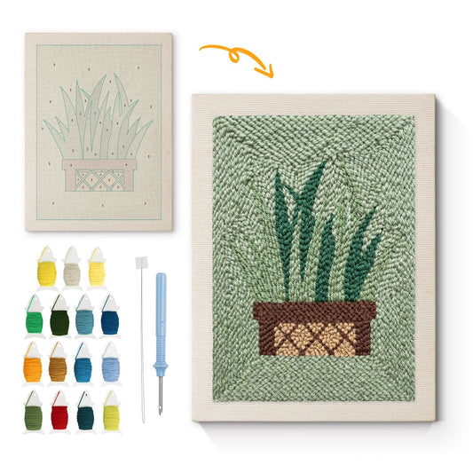 Grön växt – Punch needle-broderi