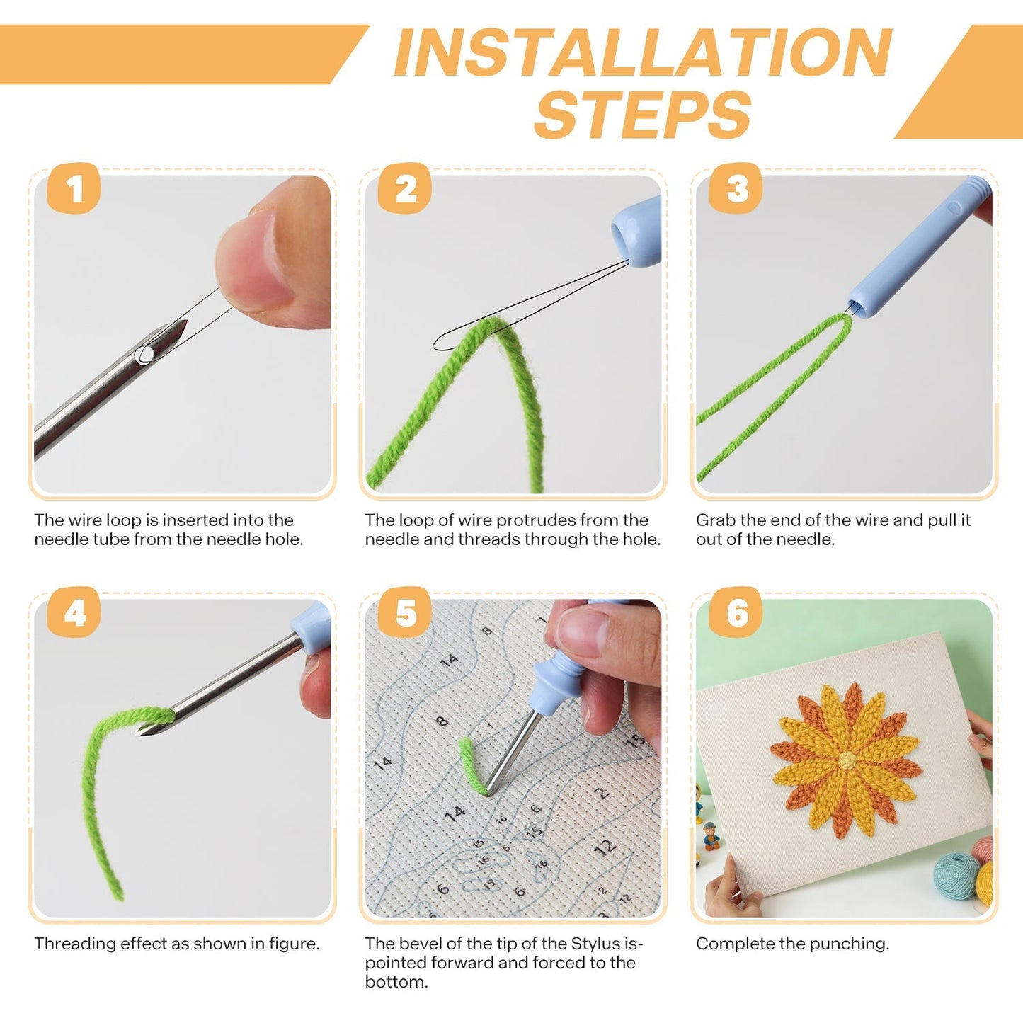 Gul solros – Punch needle-broderi