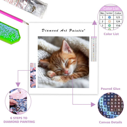 Söt dröm med orange tabbykatt – Diamantmålning