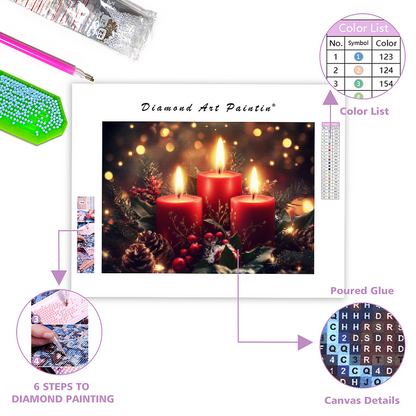 Set med tre röda julljus - Diamantmålning