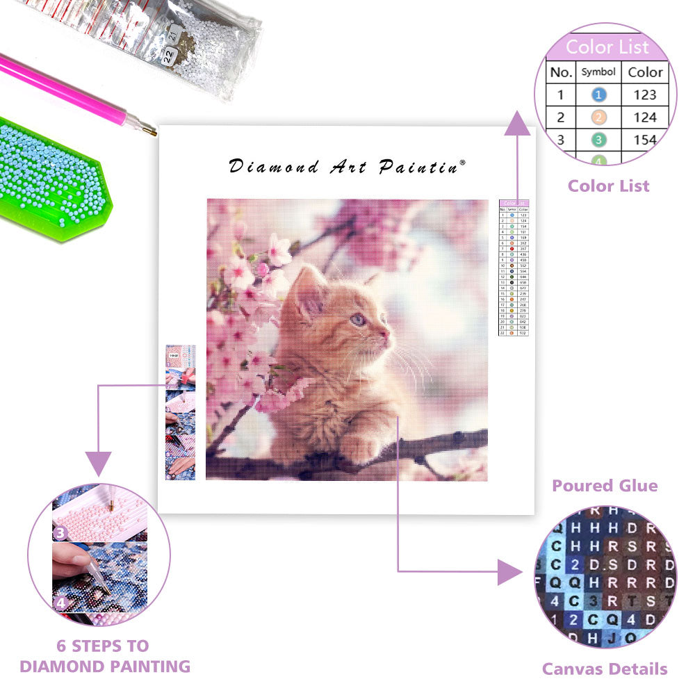 Kattunge bland sakurablommor – Diamantmålning