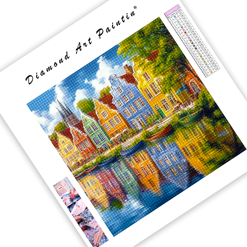 Pittoreska Riverside Town - DiamantmåLning