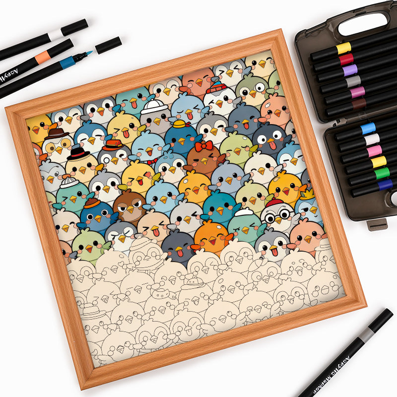 Fåglar - Träpussel med målarbilder