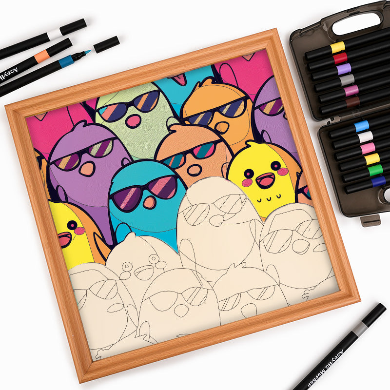 Coola fåglar - Träpussel med målarbilder