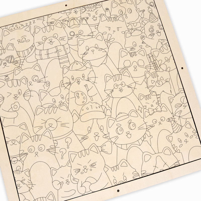 Nyckfulla katter - Träpussel att färglägga med färgläggning