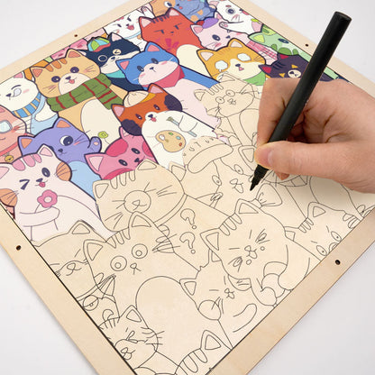 Nyckfulla katter - Träpussel att färglägga med färgläggning