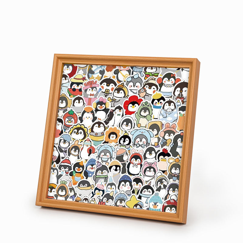 Roliga pingviner - Träpussel att färglägga