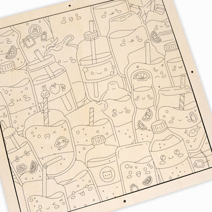 Söta juicer - Träpussel att färglägga