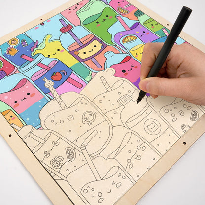 Söta juicer - Träpussel att färglägga